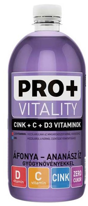 PRO+ Vitality Nesýtený nízkoenergetický nápoj s vitamínom C, D3, zinku a sladidlami - čučoriedka, ananás (750ml)
