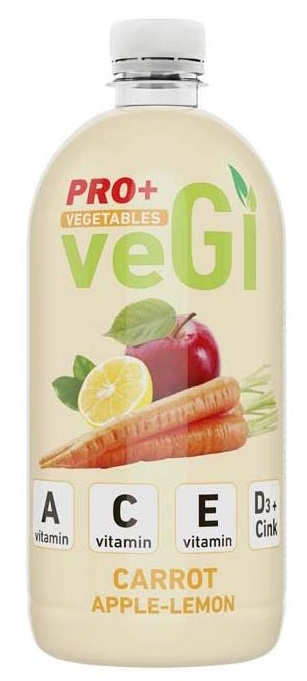 PRO+ Vegetables Nesýtený nízkoenergetický nápoj s vitamínom A, C, E, D3, zinku a sladidlami - mrkva, jablko, citrón (750ml)