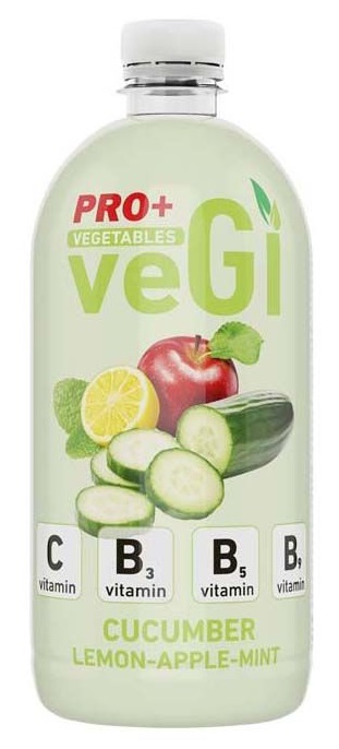 PRO+ Vegetables Nesýtený nízkoenergetický nápoj s vitamínom C, B3, B5, B9 a sladidlami - uhorka, citrón, jablko, mäta (750ml)