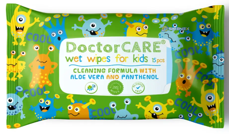 DoctorCare Detské hypoalergénne vlhčené utierky s extraktom z Aloe Vera a panthenolom (15ks)