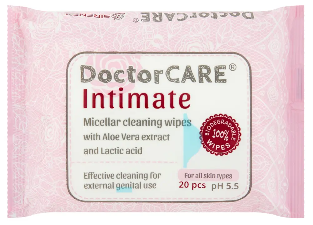 DoctorCare Intimate vlhčené utierky na intímnu hygienu s extraktom z Aloe Vera a kyselinou mliečnou (20ks)