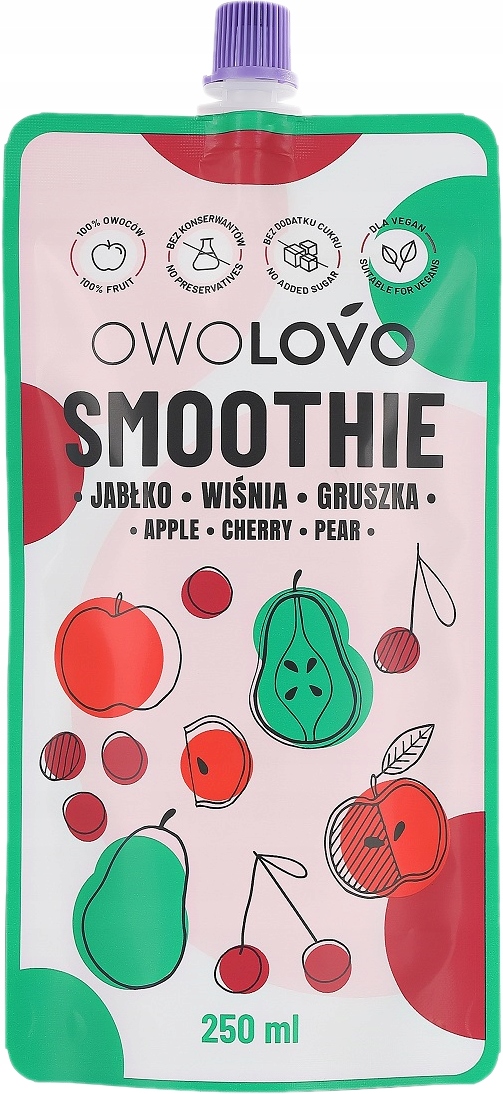 Owolovo Ovocné Smoothie bez pridaného cukru - jablko, čerešňa, hruška (250ml)