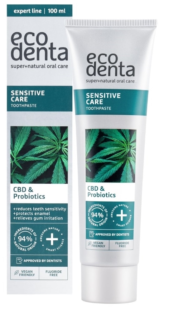 Ecodenta Sensitve zubná pasta bez fluoridov s CBD a probiotikami na citlivé zuby (100ml)