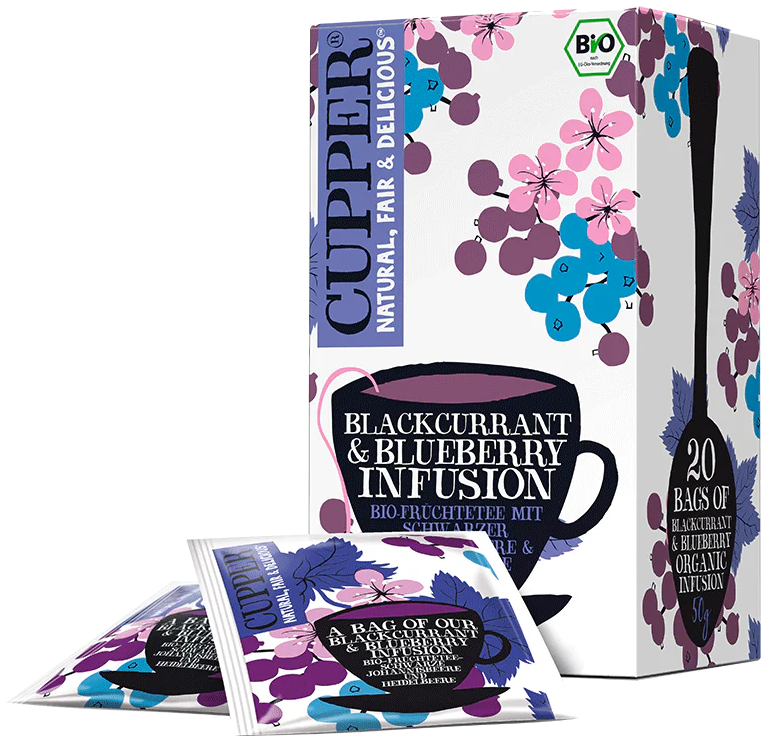 Cupper® Bio bylinno-ovocný čaj porciovaný čierne ríbezle, čučoriedka a zmes bylín (20ks)
