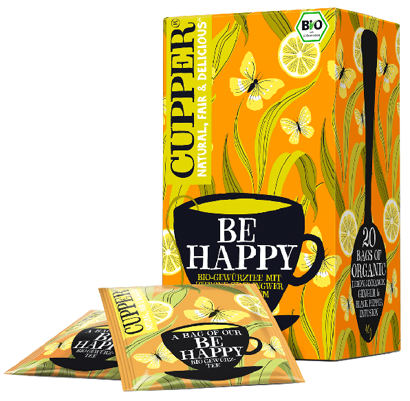 Cupper® Be Happy Bio ovocno-bylinný čaj porciovaný s citrónom, škoricou, zázvorom & čiernym korením (20ks)