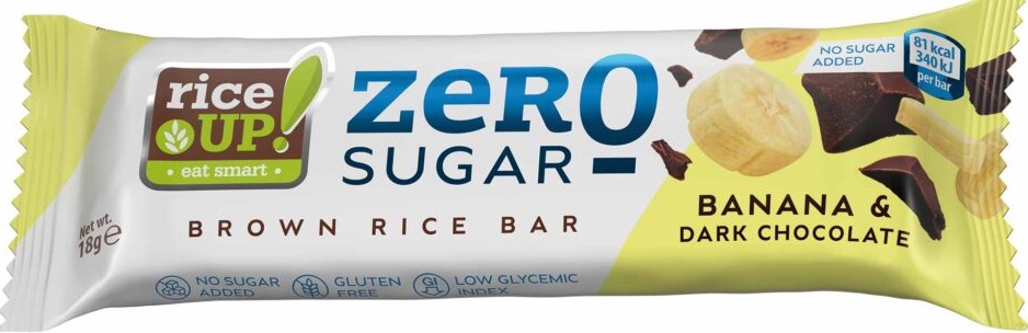 Rice Up Zero Bezlepková ryžová tyčinka bez pridaného cukru - tmavá čokoláda a banán (18g)