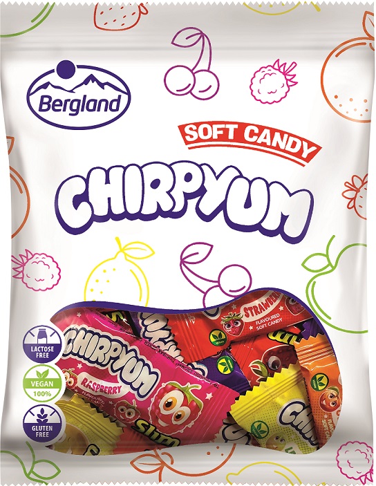 Bergland Soft Candy Chirpyum karamelky s príchuťou miešaného ovocia a koly (80g)