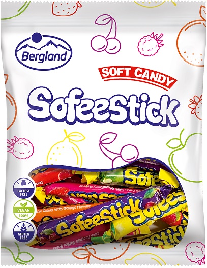 Bergland Soft Candy Sofeestick karamelky s príchuťou miešaného ovocia a koly (80g)