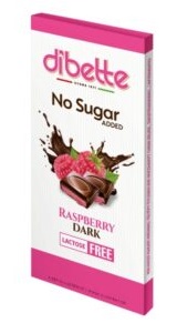 Dibette NAS Horká čokoláda plnená malinovým krémom so sladidlom (80g)