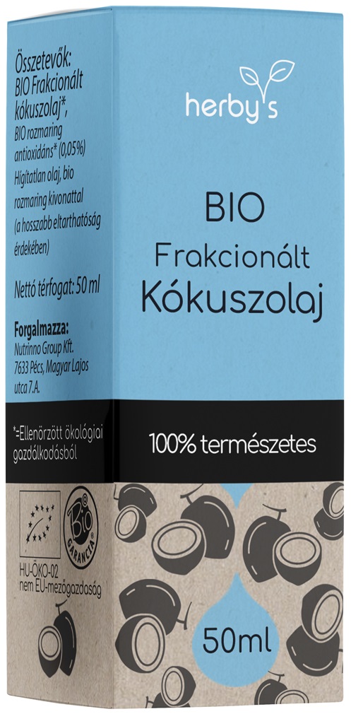 Herbys Bio Frakcionovaný prírodný kokosový olej – nosný olej na esenciálne oleje, aromaterapiu a starostlivosť o pokožku (50ml)
