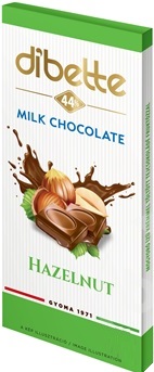 Dibette Mliečna čokoláda s fruktózou plnená kakaovým krémom s lieskovo-orieškovou príchuťou (80g)