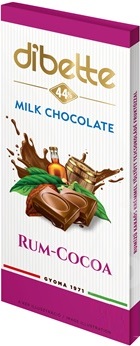 Dibette Mliečna čokoláda s fruktózou plnená kakaovým krémom s rumovou príchuťou (80g)