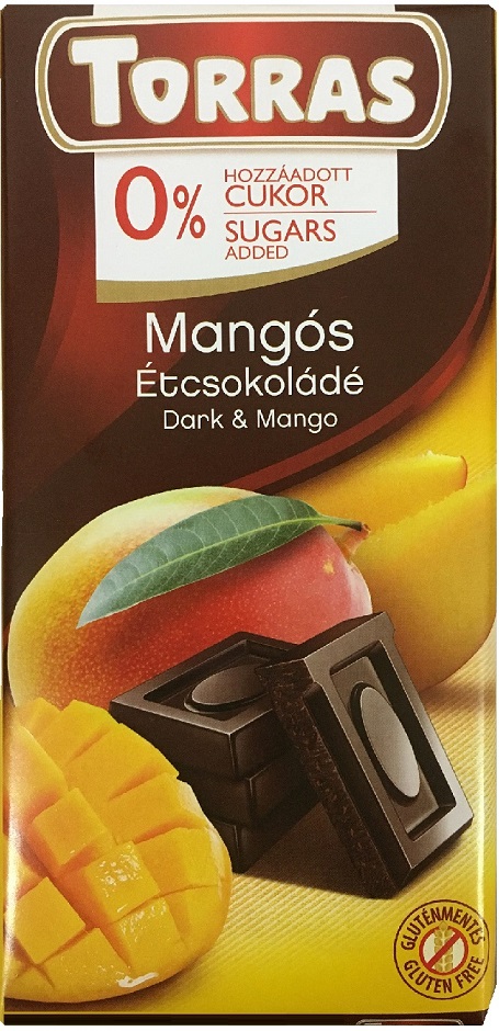 Torras Bezlepková horká čokoláda s mangom bez pridaného cukru (75g)