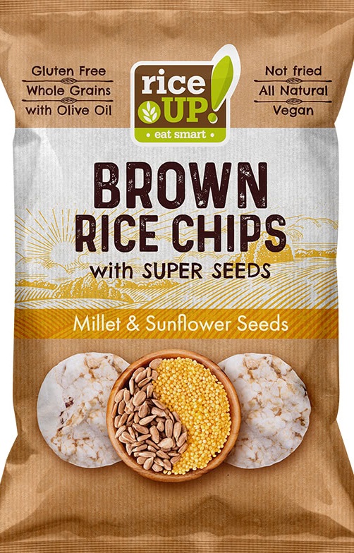 Rice Up Bio Bezlepkový Ryžový chips so slnečnicovými semenami a prosom (25g)