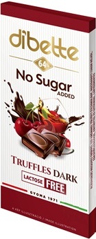 Dibette Horká čokoláda so sladidlom plnená krémom s príchuťou truffle a višňou v alkohole (80g)