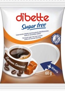 Dibette Tvrdé cukríky s kávovou a karamelovou príchuťou bez cukru so sladidlami (60g)