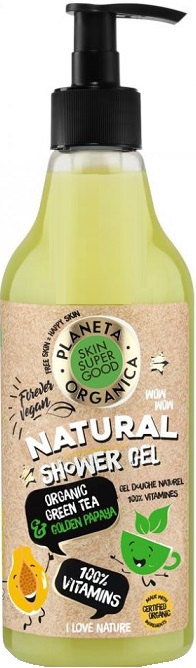 Planeta Organica Prírodný sprchový gél 100% vitamíny Bio zelený čaj a Zlatá Papaja (500ml)