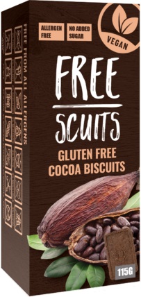 FreeScuits Bezlepkové kakaové sušienky so sladidlom (115g)