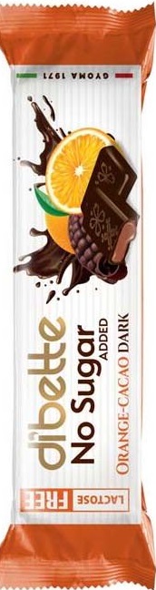 Dibette NAS Horká čokoláda so sladidlom plnená kakaovým krémom s pomarančovou príchuťou (22g)