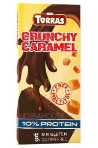 Obrázok pre Torras Crunchy Caramel Bezlepková Horká čokoláda s extrudovaným sójovým proteínom sladená erytritolom a stéviou - slaný karamel (100g)