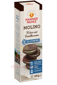 Obrázok pre Hammermühle Molino Sandwich kakaové sušienky plnené vanilkovým krémom bez lepku a laktózy (125g)
