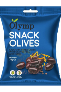 Obrázok pre Olymp Snack Olivy Kalamata bez kôstky s pomarančovou kôrou a bylinkami (70g)