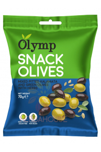 Obrázok pre Olymp Snack Olives Mix Kalamata tmavé a zelené olivy bez kôstky s bylinkami (70g)