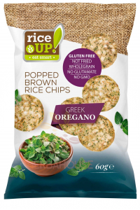 Obrázok pre RiceUP! Bezlepkové celozrnné ryžové chipsy z hnedej ryže s gréckym oreganom (60g)