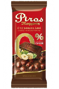 Obrázok pre Piros Mogyorós Bezlepková horká čokoláda s lieskovými orieškami bez pridaného cukru (70g)