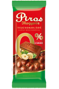 Obrázok pre Piros Mogyorós Bezlepková Mliečna čokoláda s lieskovými orieškami bez pridaného cukru (70g)