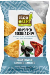 Obrázok pre Rice Up Bezlepkový Tortilla chips kukuričný s príchuťou čiernych olív a sušených paradajok (60g)