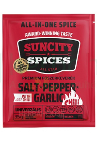 SunCity Prémiová zmes korenia – soľ, čierne korenie, cesnak a čili (35g) Obrázok pre SunCity Prémiová zmes korenia – soľ, čierne korenie, cesnak a čili (35g)