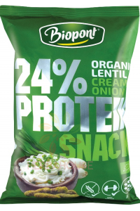 Obrázok pre Biopont Bio Proteínové šošovicové chrumky s jogurtovo-cibuľovou príchuťou (50g)
