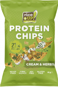 Rice Up Bezlepkový proteínový chips so smotanovo cibuľovou príchuťou (60g) Obrázok pre Rice Up Bezlepkový proteínový chips so smotanovo cibuľovou príchuťou (60g)