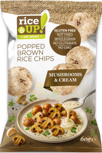 Rice Up Bezlepkový ryžový chips s príchuťou húb a smotany (60g) Obrázok pre Rice Up Bezlepkový ryžový chips s príchuťou húb a smotany (60g)