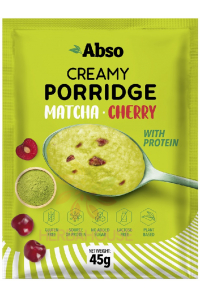 Obrázok pre Abso Bezlepková, bezlaktózová krémová ryžová kaša matcha – višňa bez pridaného cukru (45g)