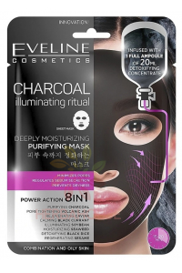 Obrázok pre Eveline Charcoal Illuminating Ritual 8v1 čistiaca látková maska s aktívnym uhlím (1ks)