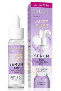 Eveline Super Duet Retinol & Squalane spevňujúce a regeneračné pleťové sérum proti vráskam (30ml) Obrázok pre Eveline Super Duet Retinol & Squalane spevňujúce a regeneračné pleťové sérum proti vráskam (30ml)