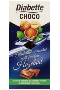 Obrázok pre Diabette Choco Mliečna čokoláda s fruktózou plnená kakaovým krémom s lieskovo-orieškovou príchuťou (80g)
