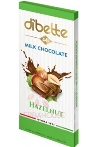 Obrázok pre Dibette Mliečna čokoláda s fruktózou plnená kakaovým krémom s lieskovo-orieškovou príchuťou (80g)