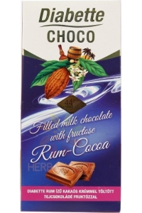 Obrázok pre Diabette Choco Mliečna čokoláda s fruktózou plnená kakaovým krémom s rumovou príchuťou (80g)