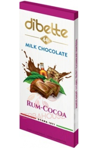Obrázok pre Dibette Mliečna čokoláda s fruktózou plnená kakaovým krémom s rumovou príchuťou (80g)