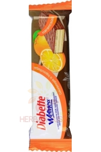 Obrázok pre Diabette Wellness oblátka v horkej čokoláde s fruktózou plnená krémom s pomarančovou príchuťou (26g)