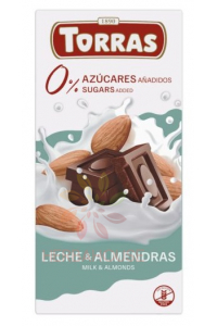 Torras Bezlepková mliečna čokoláda s mandľami bez pridaného cukru (75g) Obrázok pre Torras Bezlepková mliečna čokoláda s mandľami bez pridaného cukru (75g)