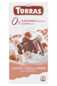 Torras Bezlepková mliečna čokoláda s lieskovými orechmi bez pridaného cukru (75g) Obrázok pre Torras Bezlepková mliečna čokoláda s lieskovými orechmi bez pridaného cukru (75g)