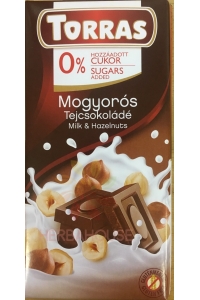 Obrázok pre Torras Bezlepková mliečna čokoláda s lieskovými orechmi bez pridaného cukru (75g)