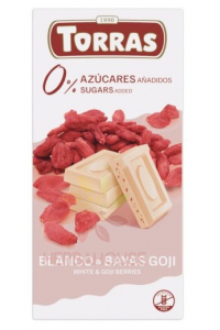 Torras Bezlepková biela čokoláda s goji bez pridaného cukru (75g) Obrázok pre Torras Bezlepková biela čokoláda s goji bez pridaného cukru (75g)