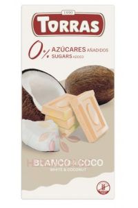 Torras Bezlepková biela čokoláda s kokosom bez pridaného cukru (75g) Obrázok pre Torras Bezlepková biela čokoláda s kokosom bez pridaného cukru (75g)