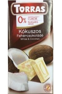 Obrázok pre Torras Bezlepková biela čokoláda s kokosom bez pridaného cukru (75g)