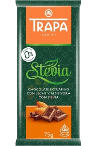Obrázok pre Trapa Bezlepková Mliečna čokoláda so stéviou a mandľami (75g)
